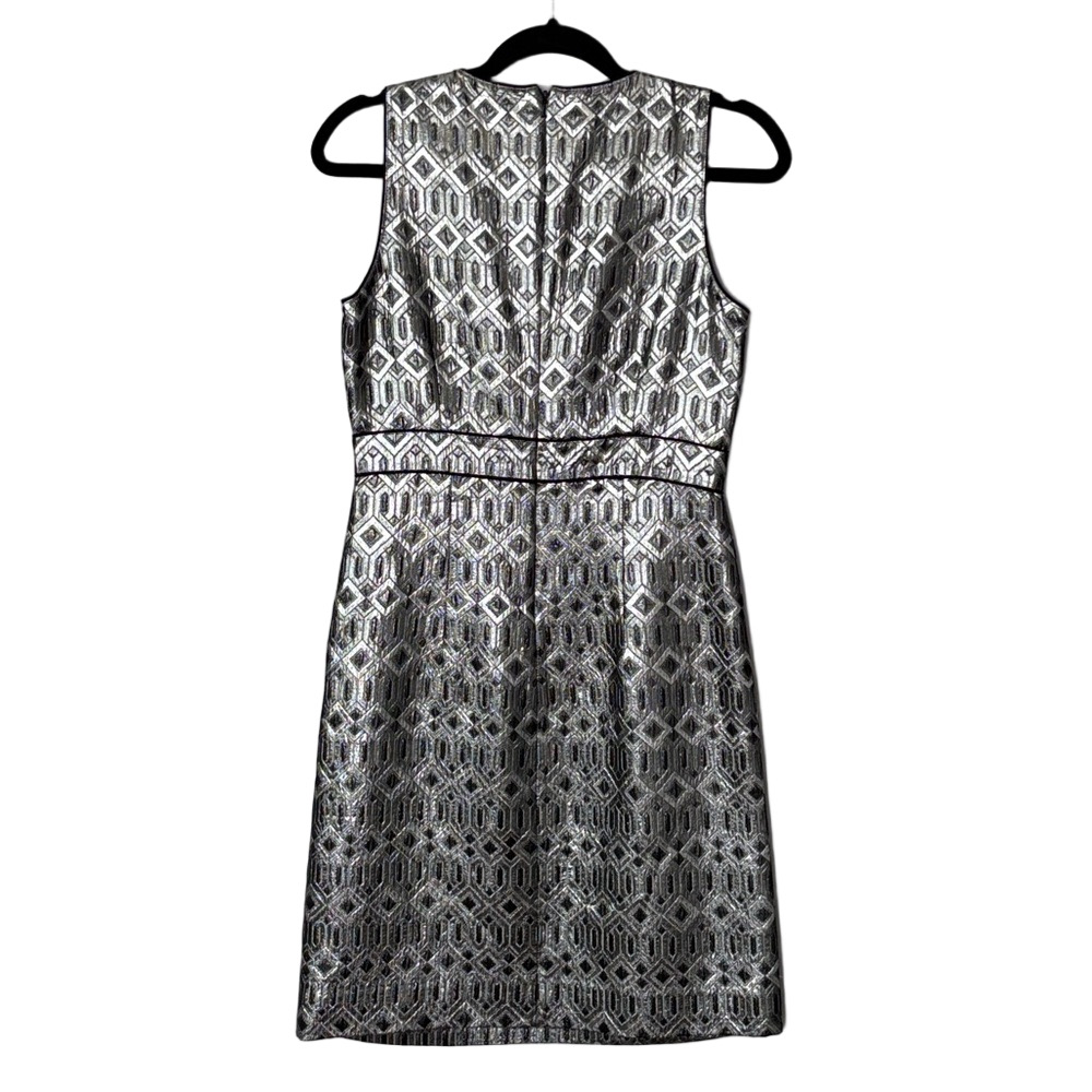 Tory Burch Ryanne Metallic Sheath Dress Size 4 Silver Black Cocktail - Picture 2 of 7